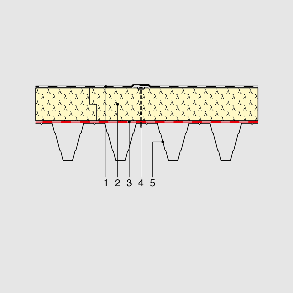 PU-Flachdachdämmung - Aufbau auf einem Stahlleichtdach